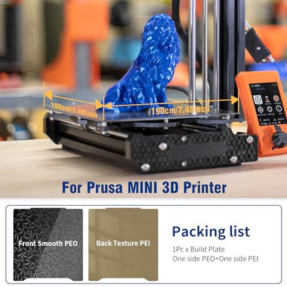 Upgraded Prusa Mini Build Plate PEI Sheet,193.6x190mm Dual-Sides Spring Steel Smooth/Textured PEO+PEI Sheet for Prusa Mini 3D Printer. - size: 190x190mm