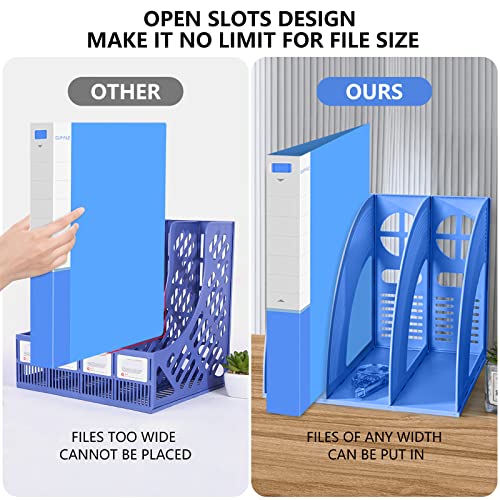 Marte Vanci Magazine File Holder Book Desktop Organizer Plastic Storage Sturdy Vertical 3 Section Folder Blue - color: Blue 3 Section