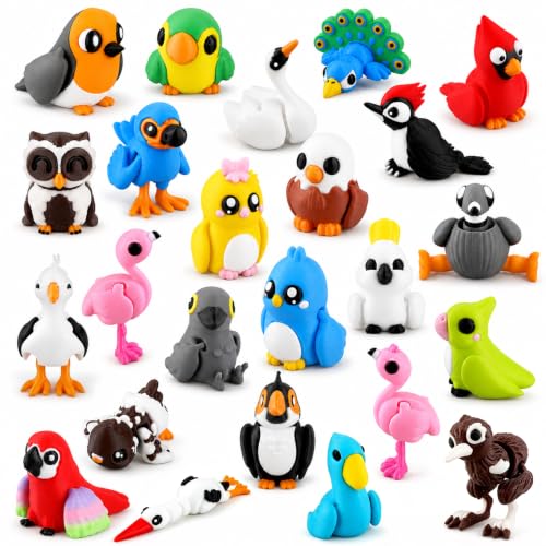 24Pcs 3D Printed Birds Animals Articulated Flexible 3D Printed Fidget Toys - color: White