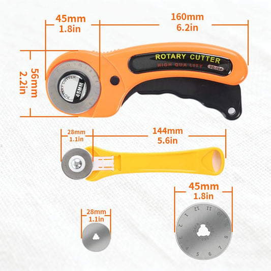 Rotary Cutter for Fabric, 45mm and 28mm Rotary Cutters Kit with 10 Blades - color: Orange