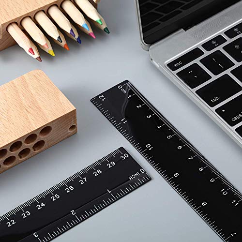 EBOOT 50 Pack 12 Inch Black Plastic Rulers Bulk for Classroom School Office - color: Black
