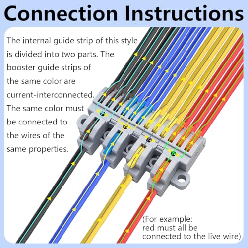 CESFONJER 4-in-12-out Lever Terminal Block Kit, Quad Input to Twelve Output Splicing, DIN Rail & Screw Mountable Conductor Connector, for 28-12AWG wire, 8 Pack with Fittings - color: set4