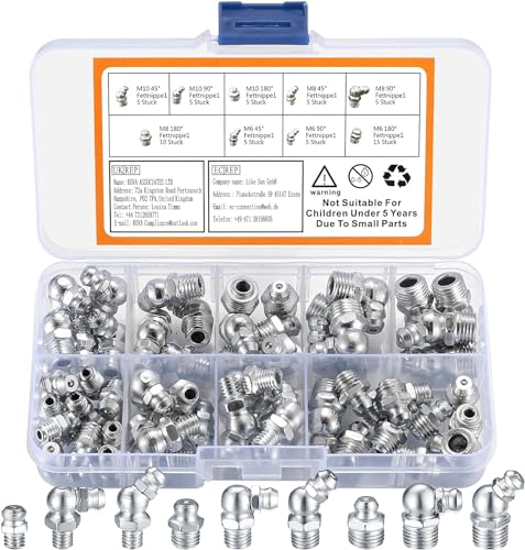 60 Pcs Metric Grease Fittings Kit, Hydraulic Zerk Assortment