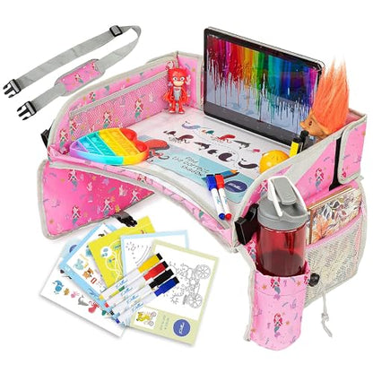 PILLANI Kids Travel Tray for Car - Toddler Car Activities, Car Seat Tray with Activity Sheets & Pens, Road Trip Essentials for Car & Airplane, Travel Lap Desk Accessories - Road Trip Activities Toys - color: Mermaid
