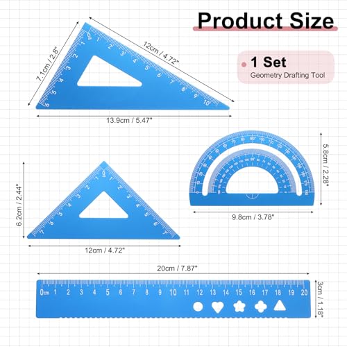 PATIKIL 4Pcs Geometry Drafting Tool, Aluminum Alloy Geometry Kit Math Tool - color: Sky Blue, size: 20cm