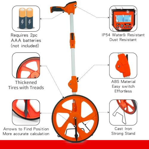 Zozen Measuring Wheel Digital Display, Imperial/Metric,12.5” Orange Roller - color: Orange