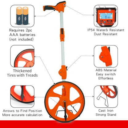 Zozen Measuring Wheel Digital Display, Imperial/Metric,12.5” Orange Roller - color: Orange