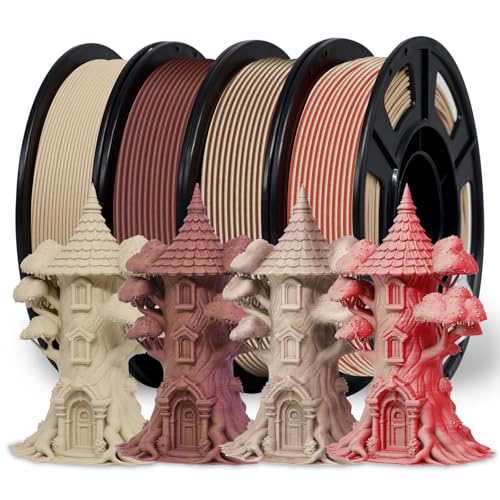 Reprapper Wood PLA Filament Variety Pack - 1.75mm 4 Spool Bundle: Natural, Mahogany, Dark Mahogany & Walnut Real Wood Fiber, Dual Color 3D Printing Material 250g x 4pack - color: Wood Color Pla
