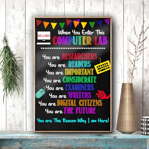 When you enter this computer lab PC Poster Computer Science Classroom Poster, Stem Technology Education Chart, Keyboard Coding Computer Lab Wall Art For Kids Class, Digital Keyboarding Posters - color: B