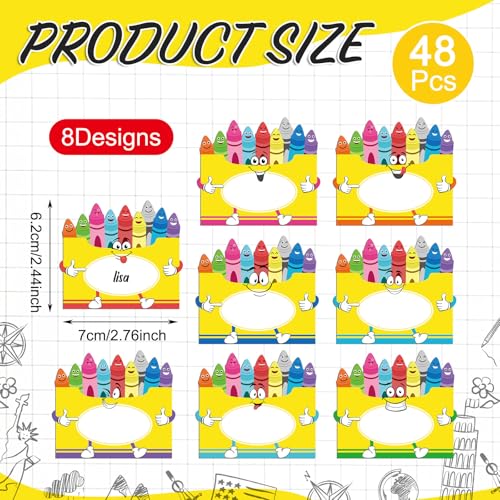 Resurhang 48 Pcs Crayon Box Magnetic Name Tags for Classroom - style: Crayon