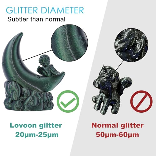 LOVOON 3D Printing PLA Filament 1.75mm Sparkle Glitter, Burnt Titanium 3D Printer Filament, Sparkle in Sunlight Filament, Subtle Glitter Under the Light, Galaxy Green, 1KG(2.2lbs)/Spool - color: Glitter Green, size: 1 kg