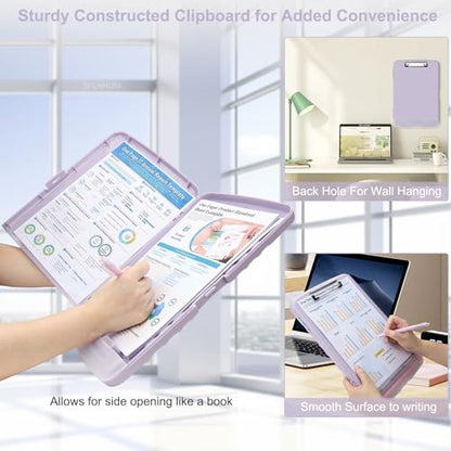 Clipboard with Storage, A4 Binder Nursing Clipboards with Pen Holder, Heavy Duty Storage Clipboards with Low Profile Clip, Clipboard Folder Side-Opening, Smooth Writing Clip Board (02Purple) - color: 02purple