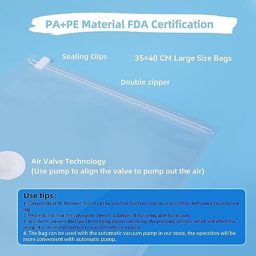 3D Printer Filament Storage Vacuum Bags Kit-Reusable Bag ×10 Pack 35 * 40cm with 10 Desiccants /10 Humidity Card /10 Clips/1 Hand Pump,DustProof and Humidity Resistant for Keep Filament Clean & Dry
