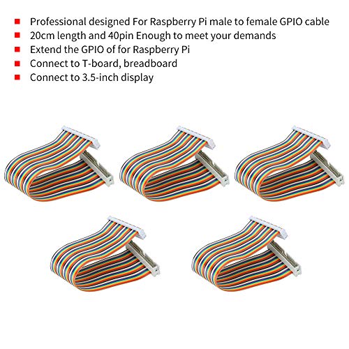 5Pcs GPIO Ribbon Cable for Male to Female 40pin Breadboard Jumper Wire Computer Accessories 20cm(Male to Female)