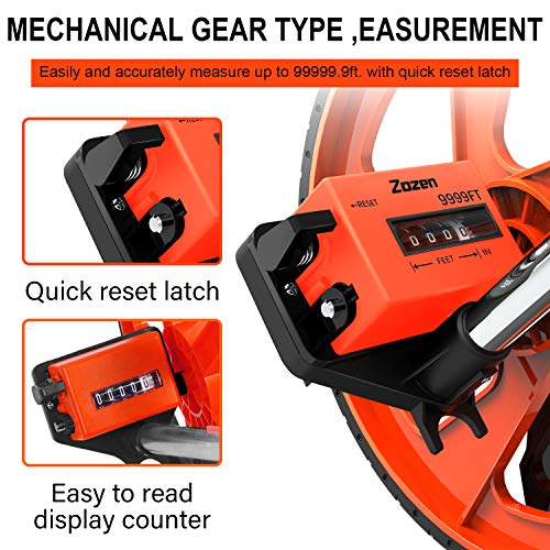 Zozen Measuring Wheel in Feet and Inches, Double Collapsible, 12.5" Orange - color: Orange