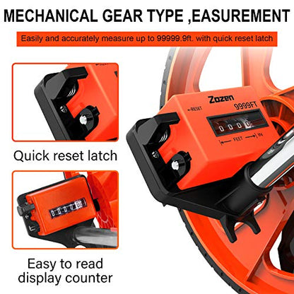 Zozen Measuring Wheel in Feet and Inches, Double Collapsible, 12.5" Orange - color: Orange