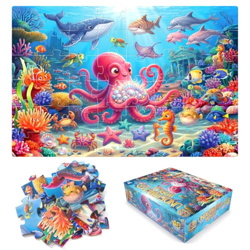 Jumbo Floor Puzzles for Kids Ages 3-5 48 Piece Ocean Educational Toy - color: Underwater World