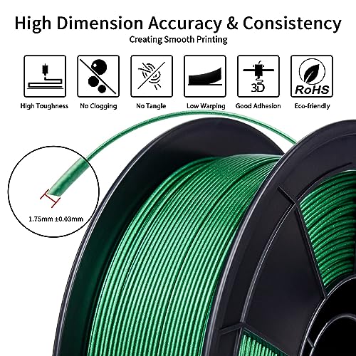 ZIRO Diamond Series Filament, Shiny Sparkle PLA with Glitter, 1KG Green - color: Diamond-emerald Green