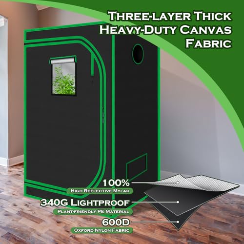 3x3 Green Hut Grow Tent 32"x32"x63", High Reflective Mylar Growing Tent - size: 32"x32"x63"