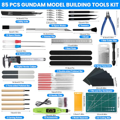Gundam Tool Kit, 85 Pcs Professional Model Tool Kit for Gundam, Modeling Tools for Plastic Models, Gunpla Tool Kits for Adults, Model Building Tools Hobby Tools Craft Set for Repairing and Fixing - color: 85pcs