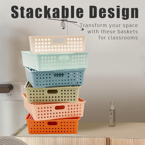 6 Pack Classroom Paper Baskets, Organizing Desk Boho Tray for A4 Papers, Classroom Storage Plastic Paper Bins, Fun Turn In Trays for Teachers and Students, Office Desk Room Trays