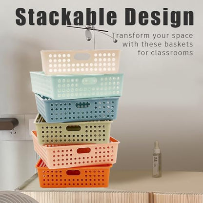 6 Pack Classroom Paper Baskets, Organizing Desk Boho Tray for A4 Papers, Classroom Storage Plastic Paper Bins, Fun Turn In Trays for Teachers and Students, Office Desk Room Trays