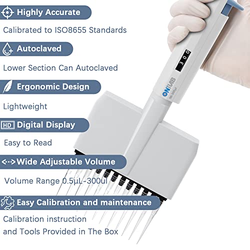 ONiLAB Lab Micropipette, 12-Channel Adjustable Volume Pipettor 0.5-10μL - size: 0.5-10μl, style: 12 channels