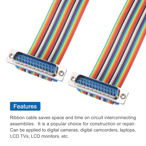 MECCANIXITY 4 Pcs IDC Rainbow Wire Flat Ribbon Cable DB25 Male to DB25 Male 19.7 Inch Length 2.54mm Pitch Breadboard Jumper Wires for Electronic Projects - size: 19.7 Inch, style: DB25 Male to DB25 Male