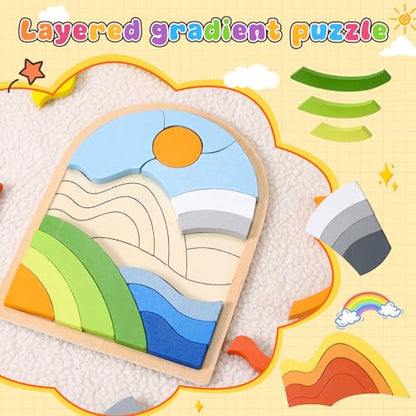 Montessori Wooden Shape Puzzles (3Pack Colorful) - Over 3 Years Old - color: 3 Pack Colorful