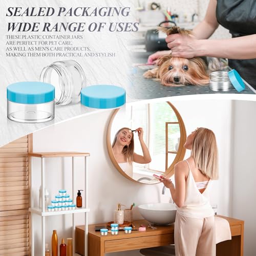 SATINIOR 24 Pieces Clear Plastic Jars with Lids, Blue Lid, 1 oz - color: Blue Lid, size: 1 oz
