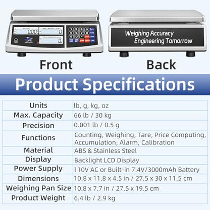 Industrial Counting Scale 66lb/30kg x 0.5g Digital Inventory Scale for Small Parts Coins Jewelry, lb/g/kg/oz Electronic Bench Scale Precision Gram Scale with LCD Backlight Display Batteries AC Adapter - style: 30kg x 0.5g