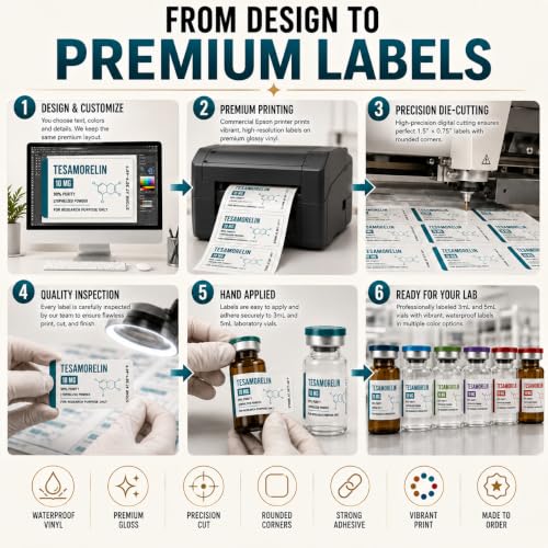 Custom Peptide Vial Labels for 3mL & 5mL Vials, Waterproof Vinyl Stickers