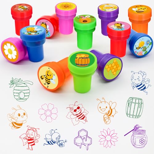 Cinrobiye 24 Pcs Bee Stampers Party Favor Set, Cute Honey Bee Stamps for Kids Birthday Party, Classroom Rewards, Carnival Prizes, Goody Bag Fillers, Bee Themed Party Supplies - color: Bee