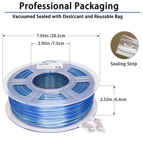 PLA 3D Printer Filament, PLA Filament Silk Silver Shiny Blue PLA Filament 1.75mm +/- 0.02mm, 3D Printing Filament 1kg/2.2lbs - color: Silk Shiny Blue Silver