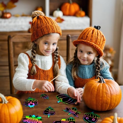 JULMELON 36Pcs Fall Thanksgiving Scratch Art for Kids, Magic Rainbow Paper - style: Thanksgiving Crafts