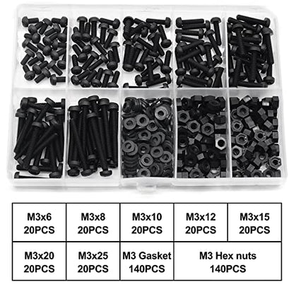 M3 Black Nylon Plastic Pan Round Head Screws, Nut Bolts - color: Black