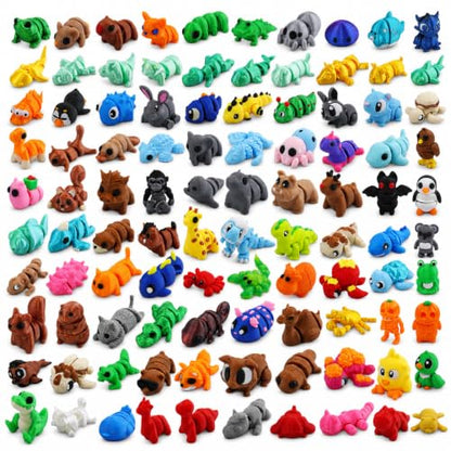 200 Pcs 3D Printed Animals Bulk,Articulated Animal Figurines Set - color: Orange