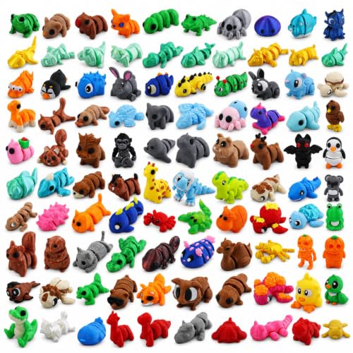 200 Pcs 3D Printed Animals Bulk,Articulated Animal Figurines Set - color: Orange