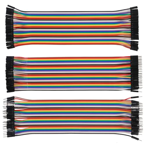 120pcs 20cm Multicolored Wire M-F, M-M, F-F for Breadboard Jumper 40pin M-F, 40pin Male to Male, 40pin Female to Female Breadboard Jumper Ribbon Cables Connectors