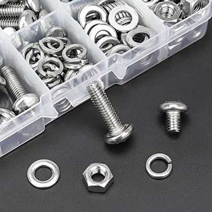 HELIFOUNER 140 Pieces M6 x 8mm /10mm /12mm /16mm /20mm, Phillips Pan Head Machine Screws, Metric Screws Bolts Washers Nuts Kit, 304 Stainless Steel - size: M6