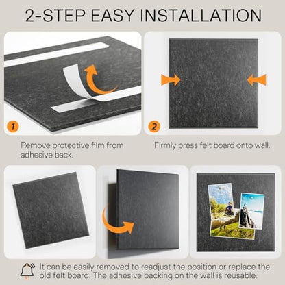 MaxGear Felt Bulletin Board 36" x 24", Dark Gray Felt Wall Tiles Push Pins - color: Dark Gray, size: 36" x 24"