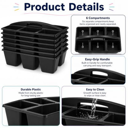 6 Pack Classroom Caddy with Handle, 6 Compartment (Black) - color: Black