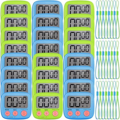 Weewooday 24 Pcs Digital Kitchen Timer Magnetic LCD Alarm, Blue, Green - color: Blue, Green