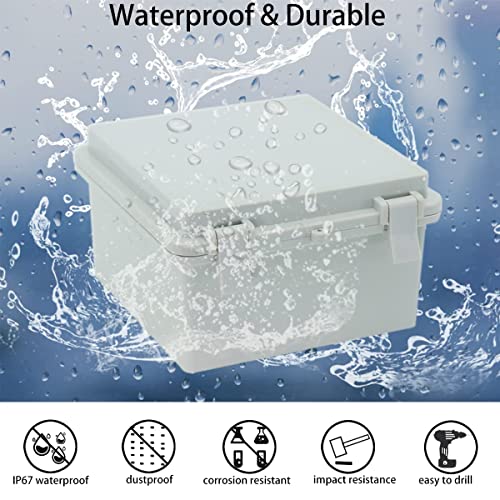 Junction Box, Hinged Cover IP67 Waterproof ABS Project Box with 2 NPT 1/2" Cable Gland, Electrical Box Enclosure with Mounting Plate & Wall Bracket 5.9 x 5.9 x 3.5inch(150x150x90mm) - color: Grey, size: 5.9"x5.9"x3.5"