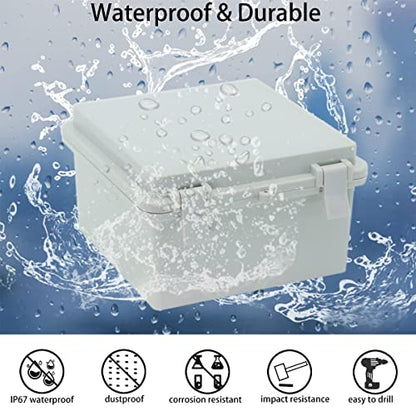 Junction Box, Hinged Cover IP67 Waterproof ABS Project Box with 2 NPT 1/2" Cable Gland, Electrical Box Enclosure with Mounting Plate & Wall Bracket 5.9 x 5.9 x 3.5inch(150x150x90mm) - color: Grey, size: 5.9"x5.9"x3.5"