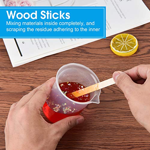 Coopay 12 Pack 200ml/6.8oz Plastic Beakers Epoxy Mixing Cups, Plastic Graduated Cups Clear Multipurpose Measuring Cups with 50 Pack Wooden Stirring Sticks for Resin, Epoxy, Stain, Mixing Paint - size: 200ml