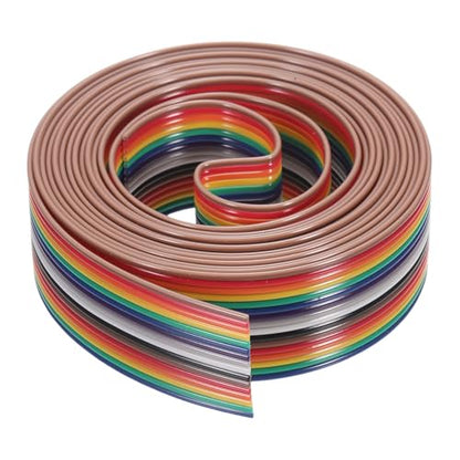 MECCANIXITY 1 Pcs 16 Pin Flat Rainbow Ribbon Cable 6.6 Ft 1.27mm Pitch Breadboard Jumper Wires for Electronic Projects - size: 6.6 Ft, style: 16P