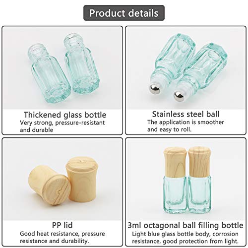 3mL Glass Roller Bottles for Essential Oils, Roller Ball Applicator - color: Light Blue