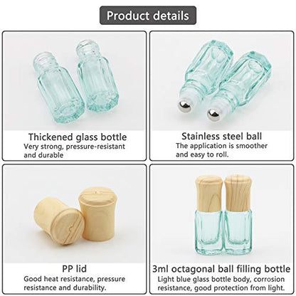 3mL Glass Roller Bottles for Essential Oils, Roller Ball Applicator - color: Light Blue