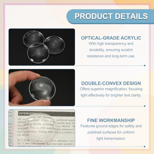 PATIKIL 12 Pack Biconvex Lens, 42mm Dia. 42mm Focal Length Aspheric Optical Lenses Magnifier Paperweight Acrylic Double Convex for DIY Office Desk Home Science Experiment Telescope - size: 42mm Dia.